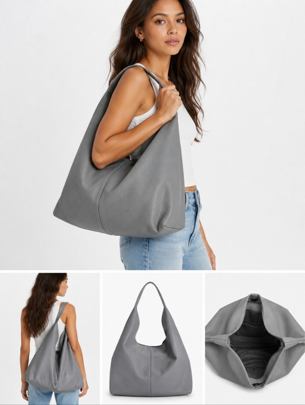 NWT Kurt Geiger Violet Light Gray Pebbled Soft Oversized Leather Tote